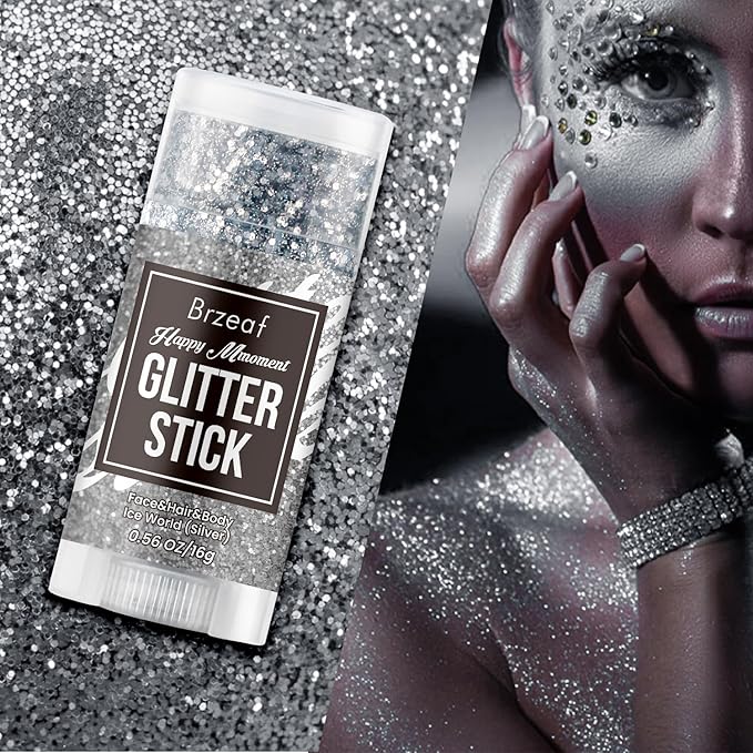 Brzeaf Christmas Body Glitter Stick, Waterproof & Long Lasting, Hair Eyeshadow Face Body Glitter, Singer Concert Music Rave Festival, Glitter Stick Makeup & Face Glitter Gel