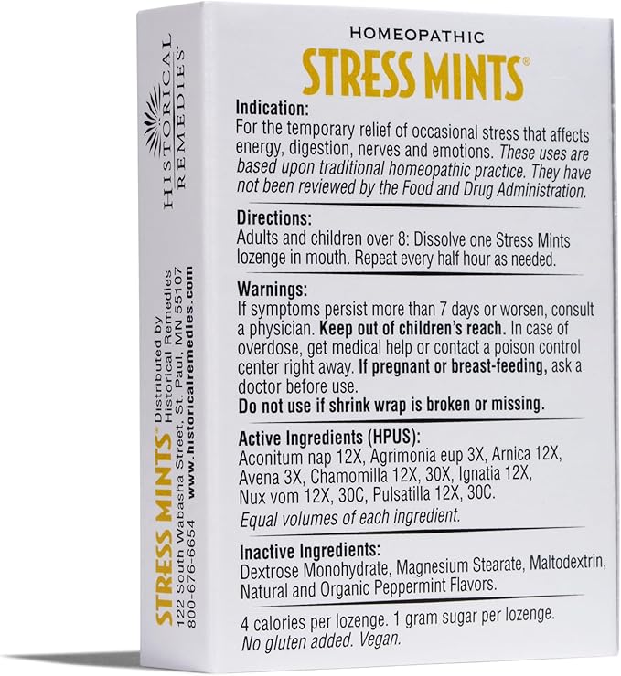Stress Mints (6 Pack) | Homeopathic Lozenges to Aid Stress & Digestion, Organic Peppermint Flavor, Vegan & Gluten-Free, Non-Habit Forming
