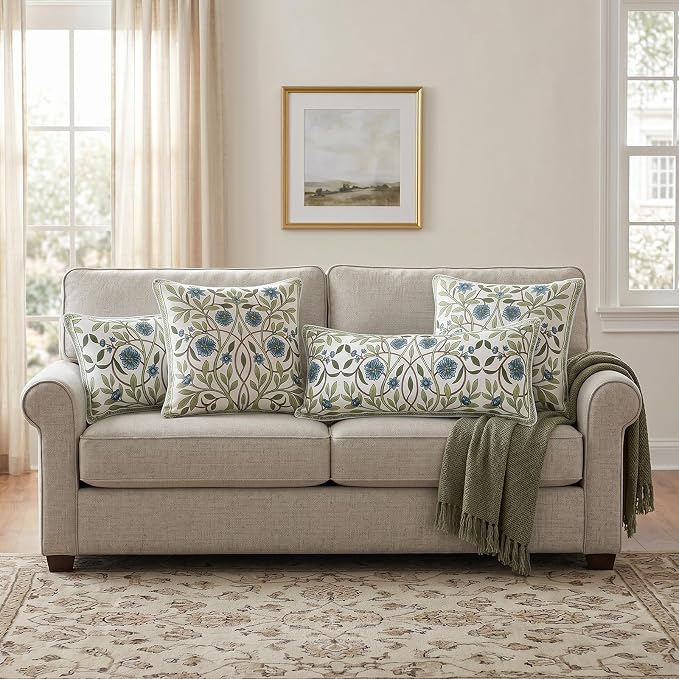 Designer Vintage Linen Throw Pillow Cover,28"x12"-Mosella A | French Elegant Rectangle Decor Pillow Cover,Concealed Zipper Design,Floral Pattern,Sofa,Bedroom,Living Room,Lounge Chairs