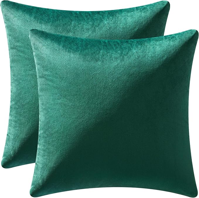 MIULEE Velvet Throw Pillow Covers 18x18 Inch Pack of 2 Green | Soft Solid Decorative Pillow Covers, Modern Luxury Home Decor, for Couch Chair Sofa Bedroom Livingroom