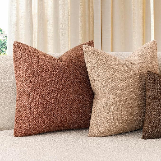Foindtower Pack of 2, Decorative Textured Boucle Throw Pillow Covers Modern Accent Solid Pillow Cases Cozy Soft Couch Cushion Case for Chair Sofa Bedroom Living Room Home Decor 22x22 Inch Red Taupe