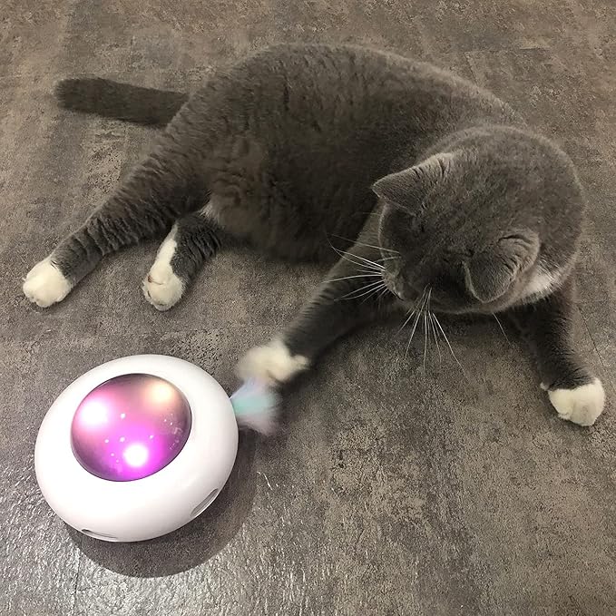 UFO Interactive Cat Toy, Ambush Electronic Cat Toy with Rotating Feather, Automatic Cat Toys Fun Smart Teaser Toy, Exercise Entertainment for Indoor Cats Kitty Catching Training Hunting, Auto On/Off