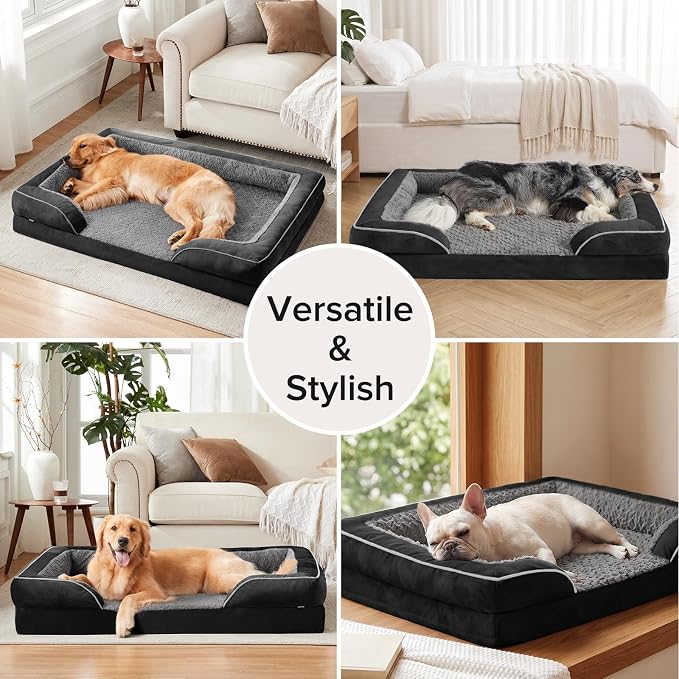 XXL Plus Orthopedic Dog Beds Large Sized, XL Washable Dog Sofa with Egg-Crate Foam, Waterproof Lining and Non-Skid Bottom
