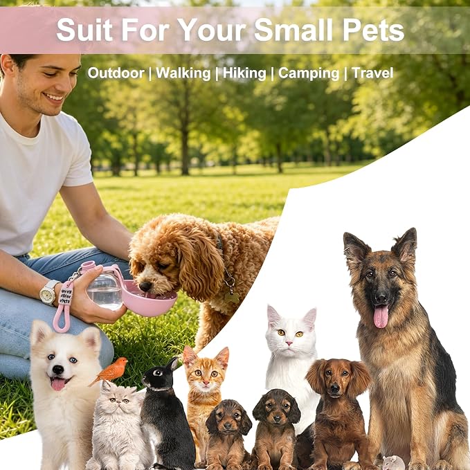 Dog Water Bottle Portable, 2in1 Round Dog Water Bowl PET 10oz