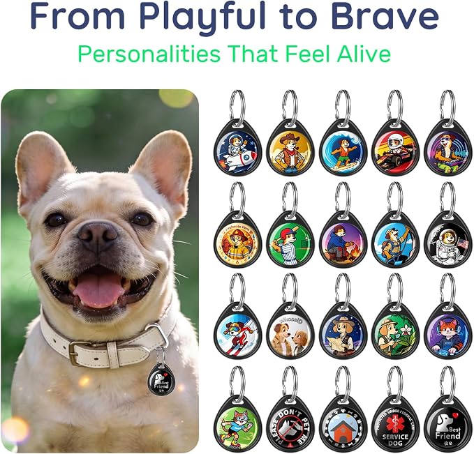 QR Code Dog Tag and Cat Tag, Scan to Reunite Faster, Waterproof and Durable, Lightweight and Quiet, Updatable Contact Info, with Trail Guide Pet Character Design