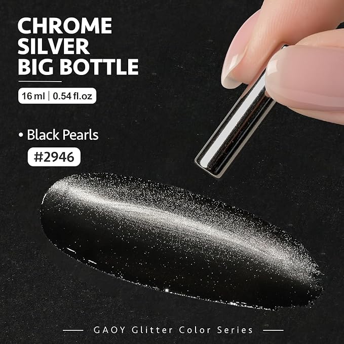 GAOY Jelly Black Cat Eye Gel Nail Polish, 16ml Glitter Holographic Nail Polish with Magnet, Reflective Translucent UV Gel, 2946 Black Pearls