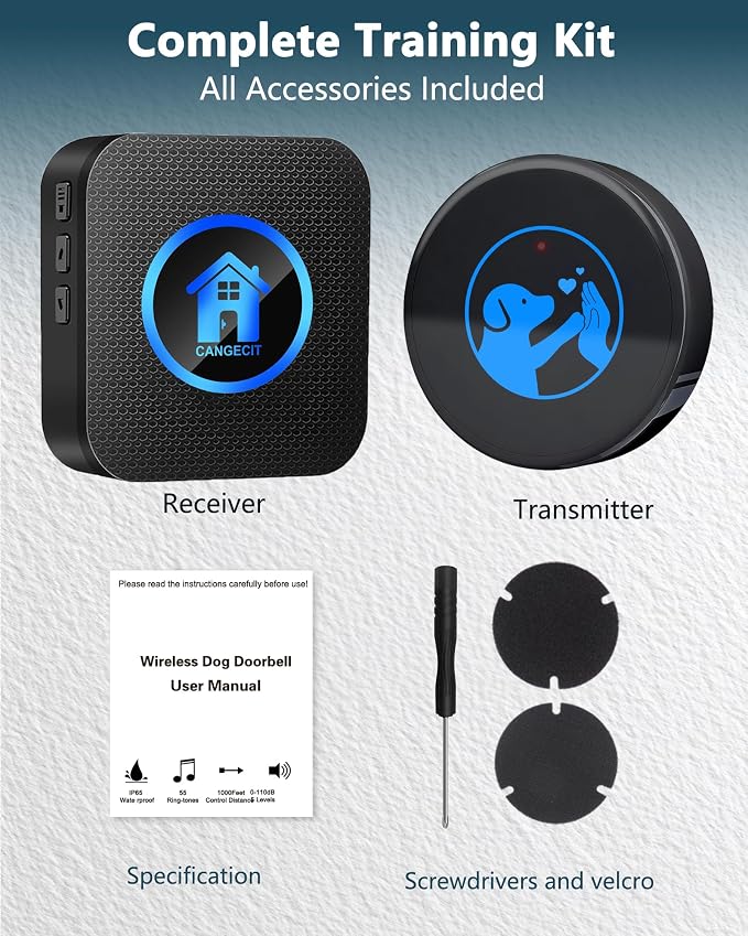 Dog Door Bell for Potty Training, Smart Wireless Doggie Doorbell to Go Outside, 1000 Feet Long Range with IP65 Waterproof Super-Light Touch Button, 60 Melodies & Adjustable Volume (2 Buttons)