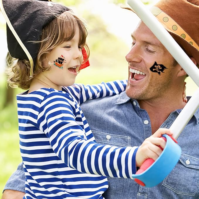 ArtCreativity Pirate Individual Temporary Tattoos for Kids - Pack of 144 Pre-Cut Pirate Tattoos in Assorted Designs, Non-Toxic 2 Inch - Pirates Birthday Party Favors and Goodie Bag Stuffers