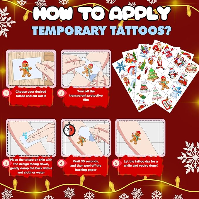 Christmas Temporary Tattoos Stickers - 60Pcs Christmas Decorations Xmas Party Decorations Party Favors Goodie Bags Supplies Accessories Decor Winter Reindeer Penguin Gift Idea For Kids Youth Adult