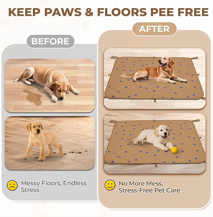Fostanfly Washable Dog Pee Pads, Ultra-Absorbent, 36"x41"-2 Pack, Brown | Leak-Proof, Waterproof, Non-Slip, Large Reusable Pee Pads for Puppy Potty Training, Crate and Playpen with 8 Tie Straps