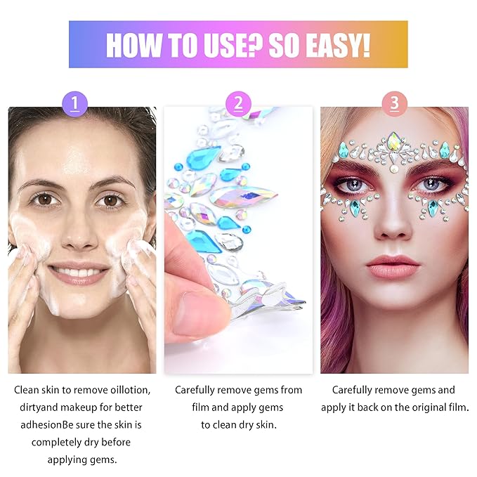 SAOROPEB Face Gems - 6 Sets Mermaid Face Jewels Temporary Tattoo Stickers Acrylic Crystal Glitter Stickers Waterproof Eye Gems Stick On Rainbow Tears Rhinestone for Party, Rave Festival