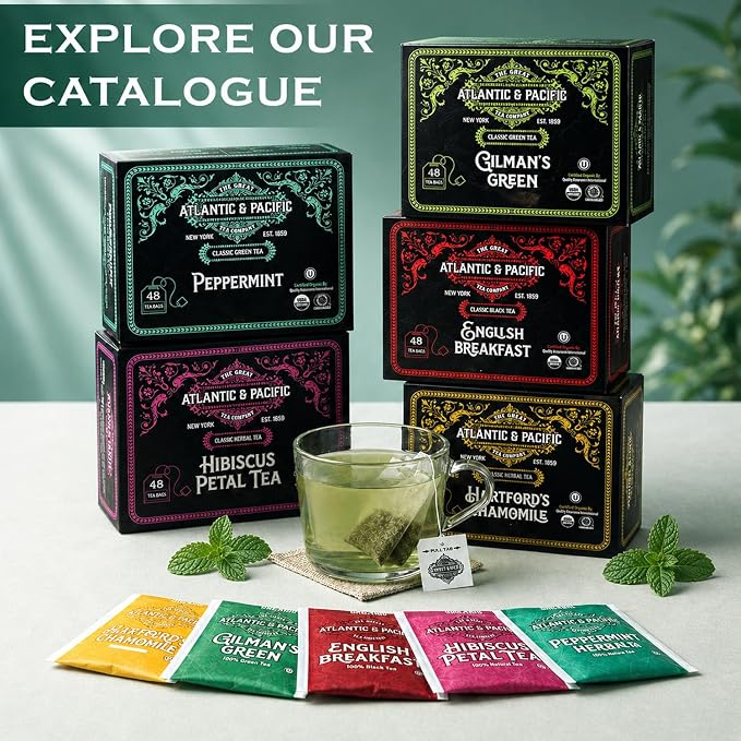 A&P Coffee Peppermint Tea Bags, 48 Count, Refreshing Mint Herbal Tea, Naturally Caffeine Free, Hot or Iced Tea, Premium Organic Tea Bags, Fresh Aroma, Smooth Taste