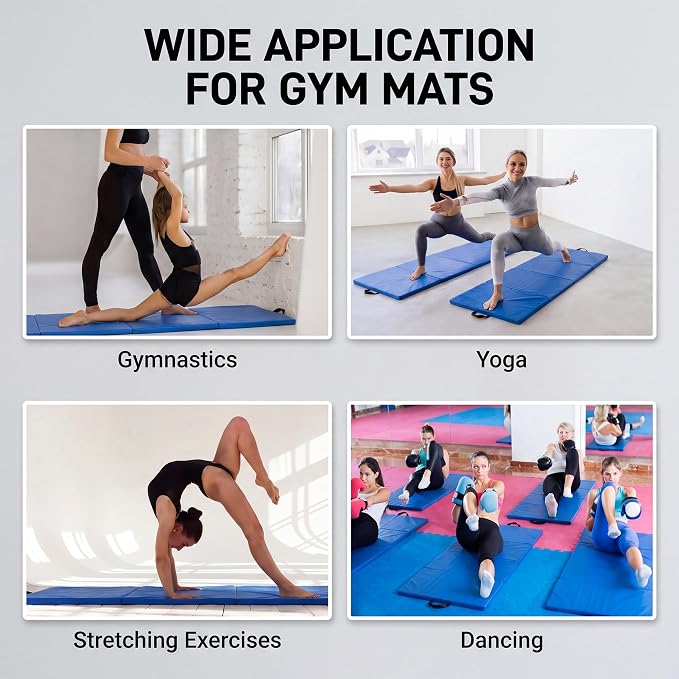 2 Pack Folding Gym Mat for Home Gym & Tumbling, 71''x 24'' High Density Exercise Mat with Carry Handles, Non Slip Gymnastics Mats for Teenages, Yoga, Stretching & Martial Arts