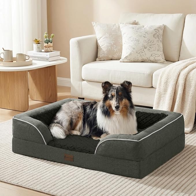 Orthopedic Dog Bed for Extra Large Dogs, 53x42in, Dark Green | Orthopedic Foam Relieves Joint Pressure, Bolsters Supports Head And Neck, Washable Cover, Non-Slip Bottom