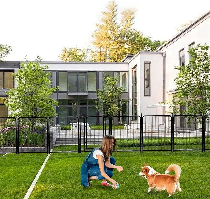 Getlay Tall Garden Fence, 32 in(H) 8 Panels Dog Fence Outdoor for Yard. Wide Door Low Threshold Total 17.7 Ft(L), Metal Dog Pen Heavy Duty Pet Puppy Exercise Pen for Rv Camping Garden Yard