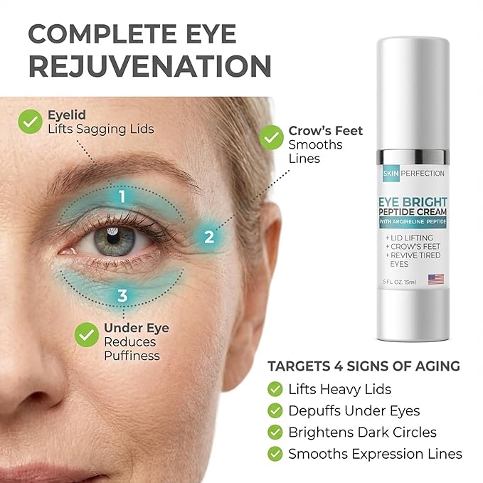 Skin Perfection Eye Bright Anti-aging Eye Cream 25% Argireline 15% Matrixyl 8% Pepha Tight Hyaluronic Acid Crow's Feet Lift Lids Under-eye Dark Circles Puffiness Antioxidants 0.5 Oz