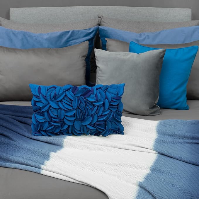 KINGROSE 3D Floral Decorative Throw Pillow Cover Handmade Soft Pillow Case Sham Solid Cushion Cover for Bedroom Home Decor Sofa 12 x 20 Inches Solid Suede Blue
