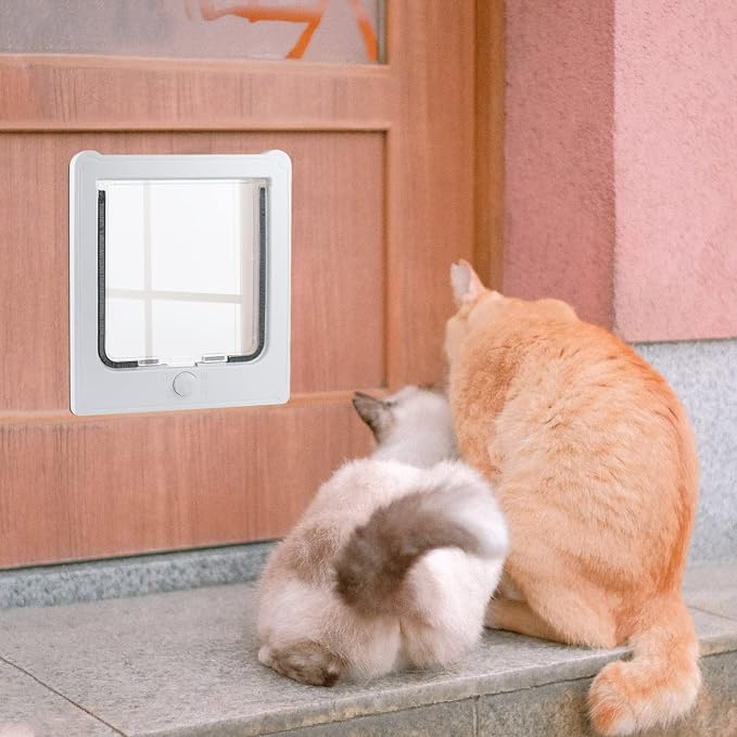 NAMSAN Cat Door Interior Door, White, Flap Opening 7.1" x 7.3", 4 Way Locking Cat Door for Exterior Door, Weatherproof Pet Door for Kitten Small Dogs, Cat Flap Doors for Wooden/Metal Door, Window
