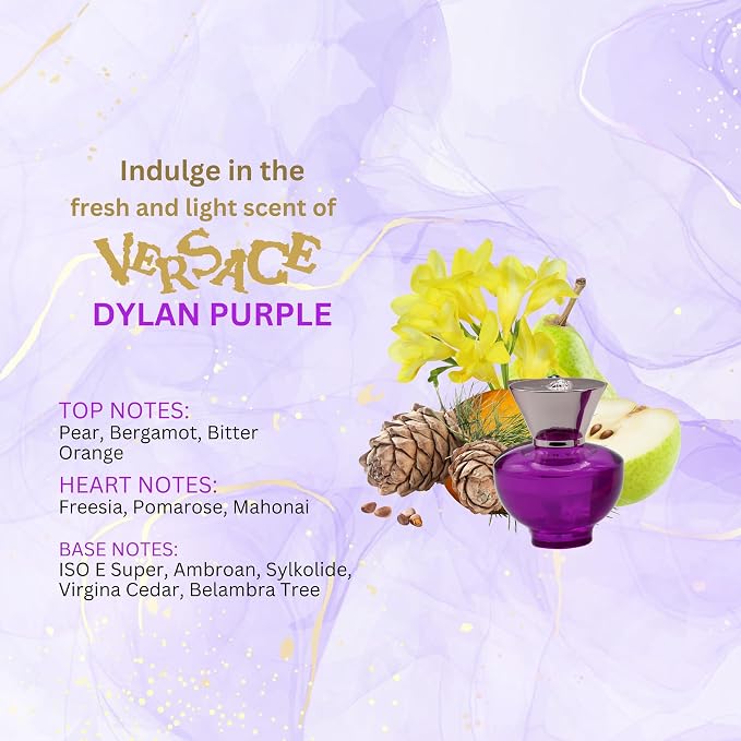 Versace Dylan Purple for Women 3 Piece Set Includes: 0.17 oz Eau de Parfum + 0.8 oz Perfumed Bath Shower Gel + 0.8 oz Perfumed Body Lotion