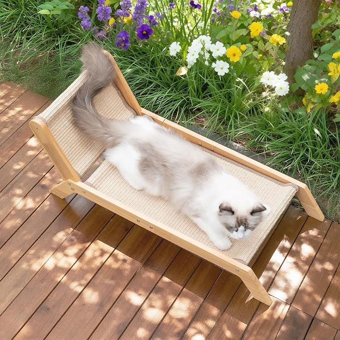 Avont Sisal Cat Scratcher Bed for Indoor Cats, Solid Wood Scratching Lounge | No-Mess Cat Chair Couch Horizontal Scratcher - Extra Large
