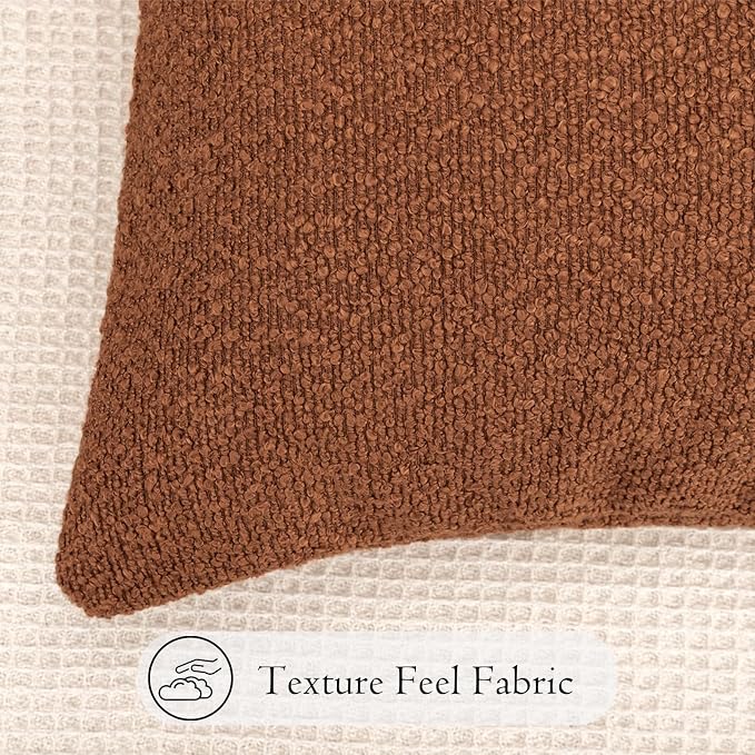 JoraLion 12x24 inch Boucle Lumbar Pillow Cover, Rust Woven Texture Neutral Long Pillow Cover Breathable Cushion Case for Couch Sofa Bed Living Room Home Decor (Cover Only)
