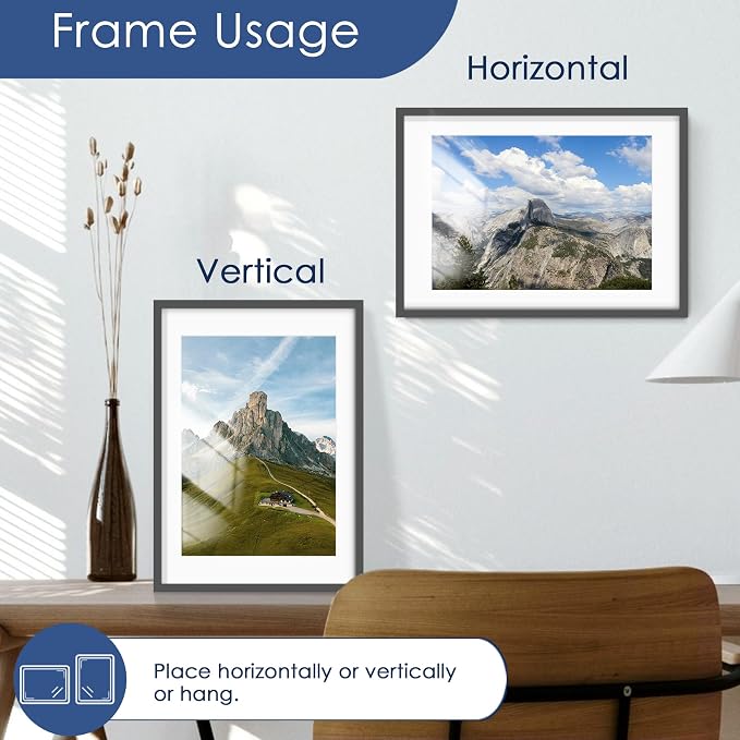 12x17 Picture Frame Set of 6, Wall Mount Display, Black | Display Pictures 10x14 with Mat or 12x17 Without Mat, Horizontal or Vertical, Gallery Wall Frame Set, Wedding Birthday Gifts