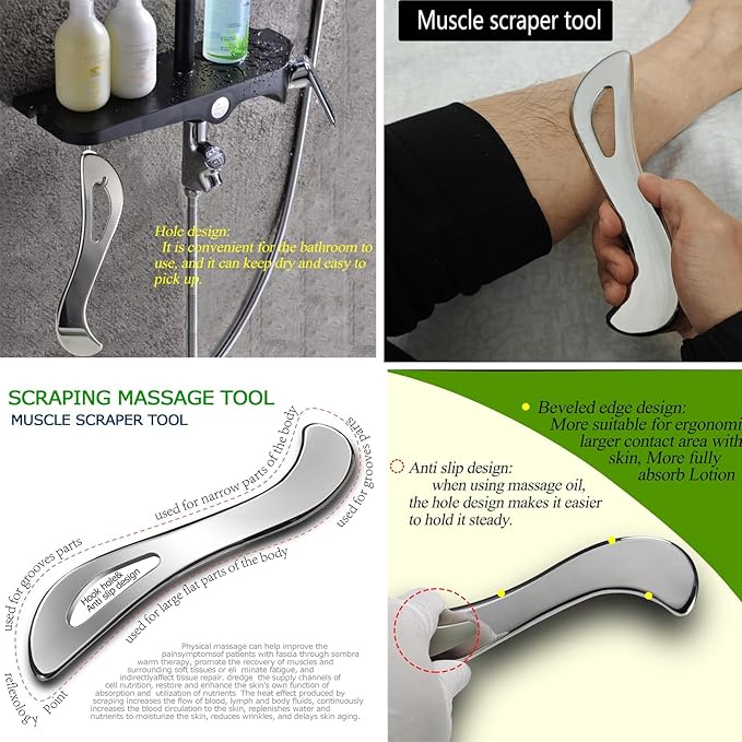 Stainless Steel Muscle Scraper Tool Set, 3-Piece IASTM Physical Therapy Massage Tools for Myofascial Release and Muscle Recovery 14inch Long bar(Double Edge)