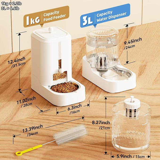 Automatic Cat Feeder Water Dispenser Set with Stainless Steel Bowls | Dog Water Bowl Dispenser Adjustable Water Dispensing, Auto Pet Waterer for Cats and Dogs