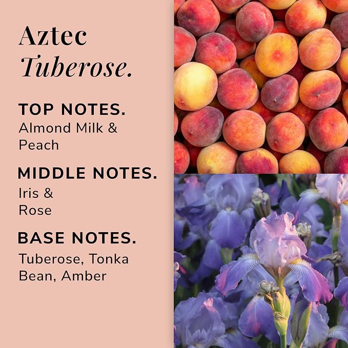 Aztec Tuberose Aromatherapy Candle – Peach, Almond Milk & Tuberose Scented Candle, Plant-Based Wax, Mini 4.5 oz, 15 Hour Burn Time, Floral & Sweet Candle