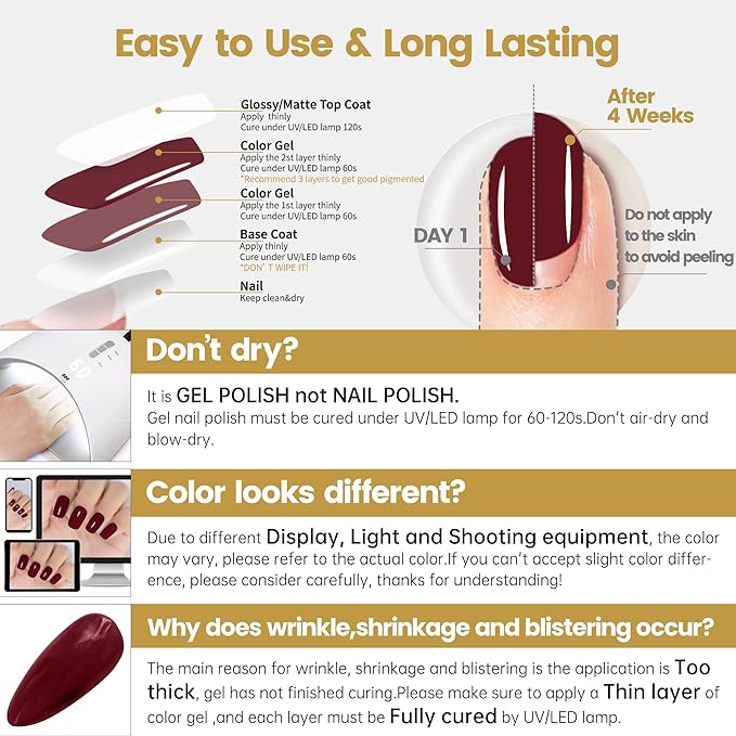 YTD Likomey Burgundy Red Gel Nail Polish,15ml Salon Home DIY Manicure and Pedicure Dark Cherry Red Fall Winter Soak Off UV Color Varnish,CS018