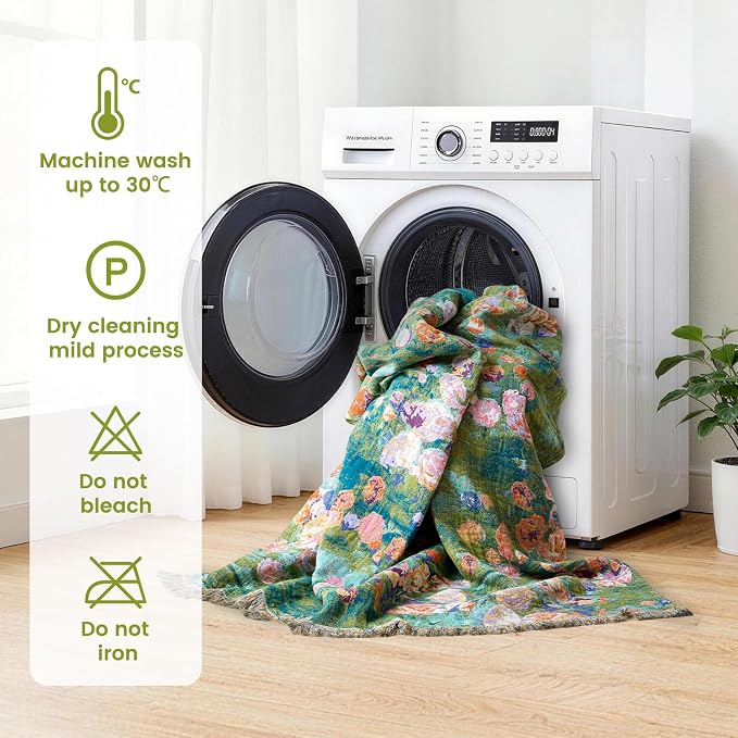 MSGKV Boho Throw Blanket 60"x80" Cotton Floral Twin Blanket for Bed & Couch | Twin Size Cotton Throw, Muslin Blanket, Summer Breathable, Lightweight Comfort, Farmhouse Decor, Machine Washable