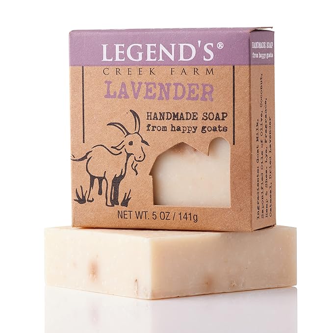 Legend's Creek Farm Goat Milk Soap - Cleansing Moisturizing Bar for Hands and Body - 5 Oz Creamy Lather, Nourishing, Gentle Natural Soap for Sensitive Skin, Handmade in USA (Lavender, Pack of 2)
