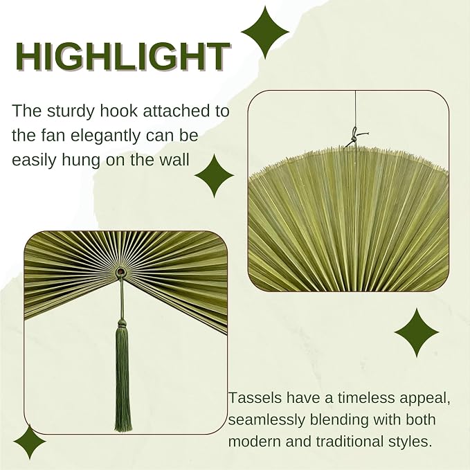 ChumDecor Bamboo Fan Wall Decor, Japanese Wall Fan Art, Army Green 60 in | Large Bamboo Fan Wall Art For Boho Hanging Headboard And Above Bed Decor Giant Japanese Style Folding Fan Easy To Hang