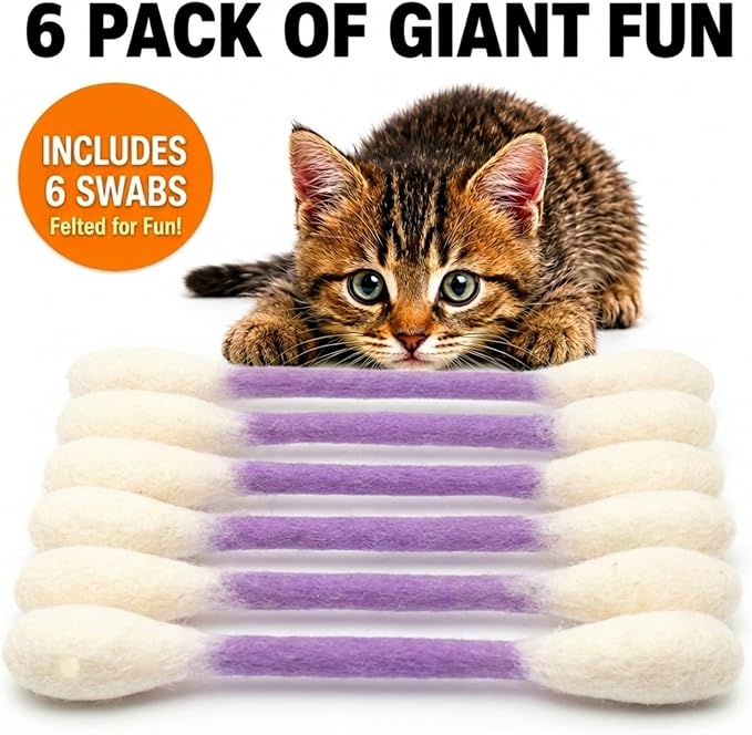 Glaciart One Swabs Cat Toys with Catnip - 6 Pk | Durable for Chew, Cute Cat Toys Interactive Kitty for Boredom, Exercise, & Play | Filled w/Organic Catnip for Anxiety & as Digestive Aid | Gift Idea