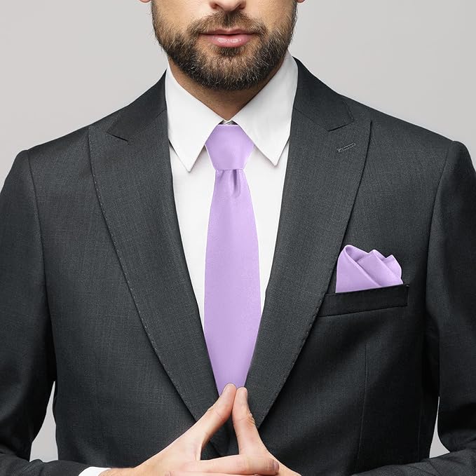 Black Tie Set in Gift Box Mens Solid Color 3.15" (8CM) Black Necktie and Pocket Square Set