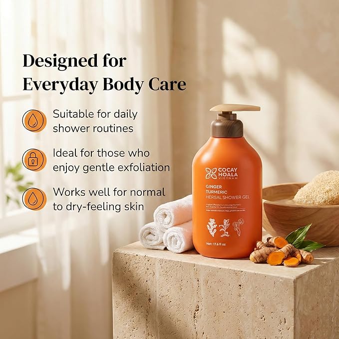 Turmeric Exfoliating Body Wash with Ginger & Centella, Gentle Shower Gel for Sensitive Skin, Moisturizing Deep Cleansing, Paraben Silicone Free, Spa Gifts for Women, Mothers Day Gifts for Mom