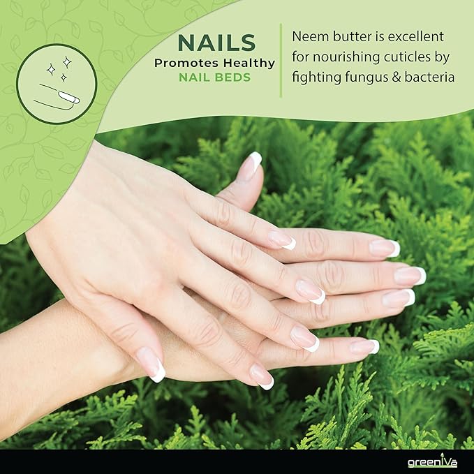 GreenIVe Neem Butter 100% Pure All Natural Body Butter Handcrafted Neem Seed Oil Coconut Oil Kokum Butter Marula Oil Rosemary Leaf Soothing Moisturizing Body Face Lip Hair Scalp Nail Care (8oz)