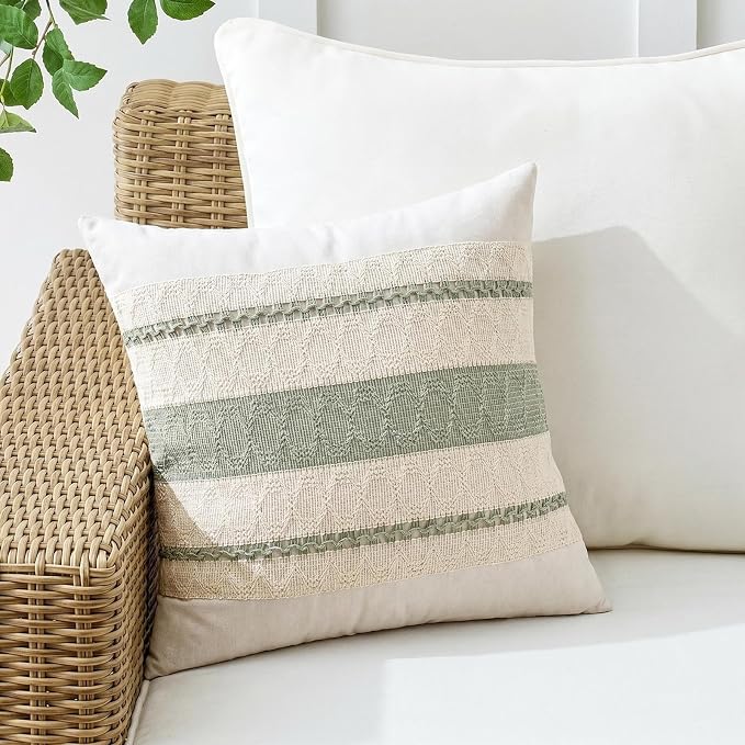 Fancy Homi Set of 2 Sage Green Boho Small Decorative Throw Pillow Covers 14x14 Inch for Living Room Bedroom Couch Bed Sofa, Rustic Retro Cushion Case, Bohemian Room Home Decor, Women Teen Girls Gift