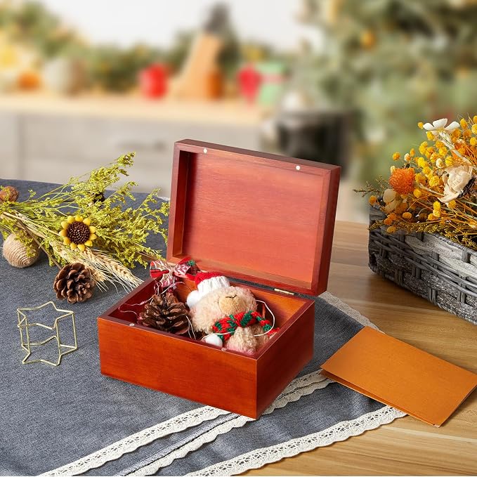 DRASTAR Keepsake Box, Wood Memory Box with Lids, Wooden Jewelry Box, Memory Box, Small Decorative Wooden Box,Brown