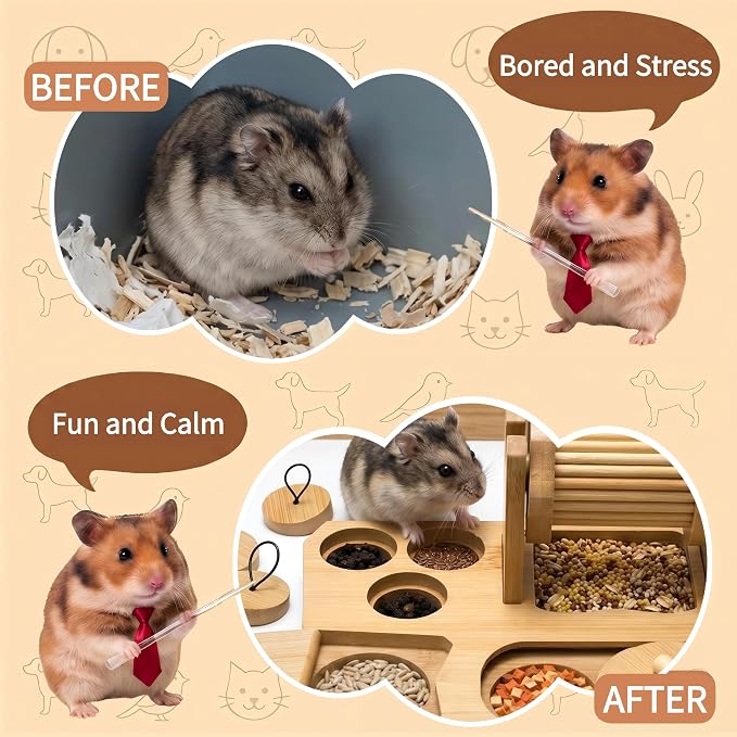 6-in-1 Guinea Pig Foraging Toys, Bamboo Hamster Enrichment Toys, Snuffle Puzzle Feeder with Hide Treats for Small Animals, Rabbits, Chinchilla, Rat