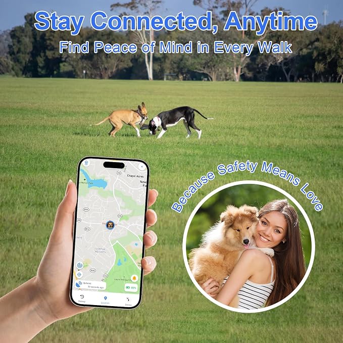 Smart Dog GPS Tracker Collar, First Year Free Subscription, Real-Time Location, Geo-Fence Alerts, Route History, IPX7 Waterproof, 4G Built-in SIM, Health Monitoring
