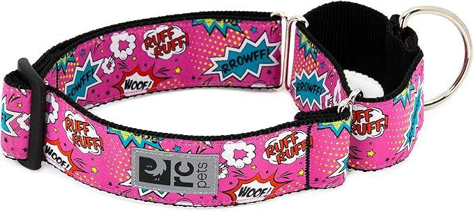 RC Pets 1-1/2 Inch All Webbing Martingale Training Dog Collar, Small, Pink Comic Sounds