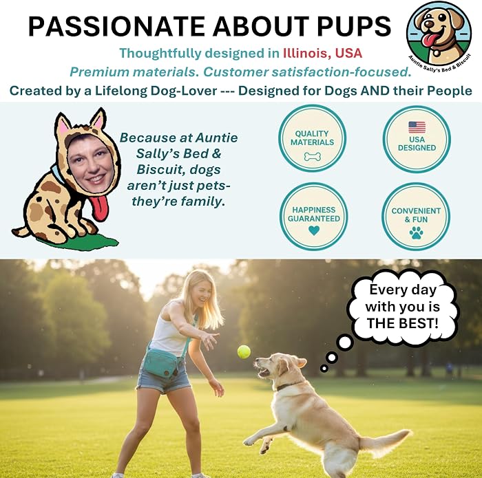 Auntie Sally’s Dog Treat Pouch for Training Hands Free Adjustable Belt Silicone Liner Multiple Pockets