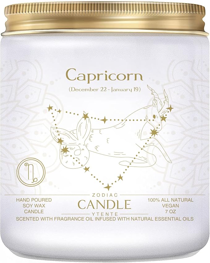 Zodiac Sign Candles, Zodiac Crystal Sign Candles,Astrology Scented Candles Best Friends Gifts for Women, Men Sister Brother Zodiac Funny Birthday Gift Candle Jar (Capricorn)