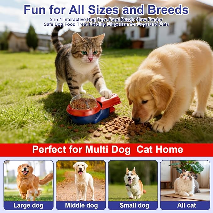 Pet Food Dispenser Toy Slow Feeder Puzzle Toy for Dogs & Cats, Interactive Treat Ball for Boredom, Anxiety Relief and Mental Stimulation (Blue)