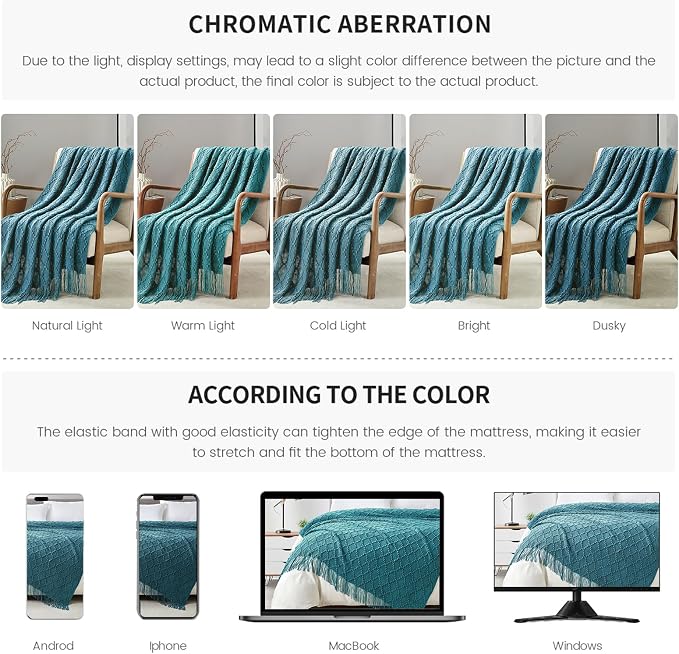 BOURINA Teal Throw Blanket 50 x70 Inch Jacquard Throw Knitted Blanket | Jacquard Argyle Throw Textured Solid Soft Throws and Blankets for Sofa or Bed Knitted Decorative Blanket