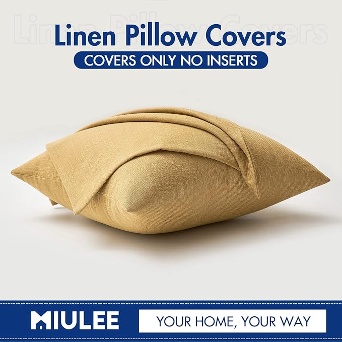 MIULEE Pack of 2 Decorative Linen Burlap Textured Pillow Covers Farmhouse Boho Accent Pillowcases Spring Home Decor for Couch Sofa Bedroom Living Room 18x18 Inch Mustard Yellow