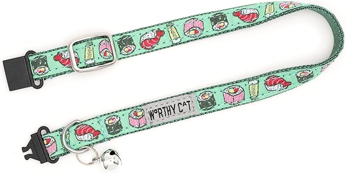 THE WORTHY DOG Characters Patterns, Breakaway Cat Collar with Bell, Mint