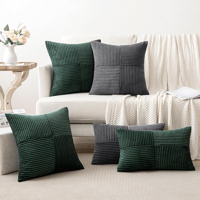 MIULEE Army Green Decorative Euro Sham Pillow Covers 24x24 Inch 2 Pack | Boho Farmhouse Pillow Covers, Soft Cross Corduroy Patchwork Textured Cushion Cases For Couch Bed Sofa