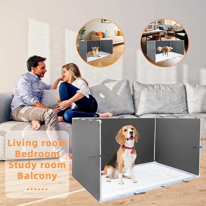 Dog Pee Pad Holder with High Walls - 35"x29"x17.3" No-Splash Indoor Dog Potty Box, Foldable Potty Training Toilet for Large Small Medium Dogs Puppy Potty (Dark Gray)